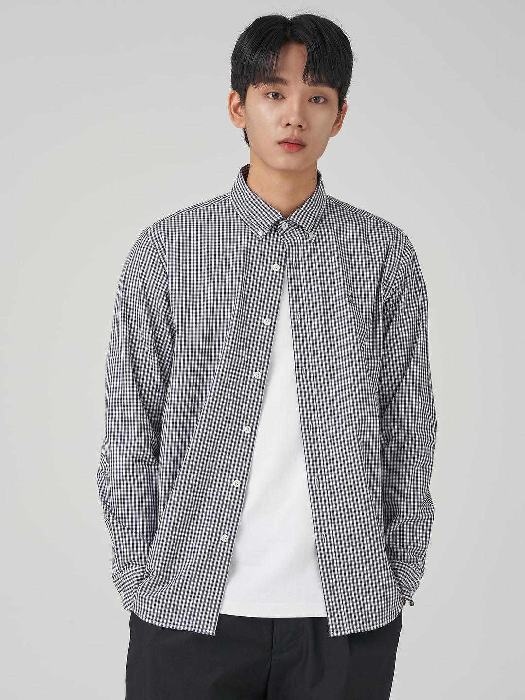 [Essential] 플레인 깅엄 체크 셔츠 - 애쉬