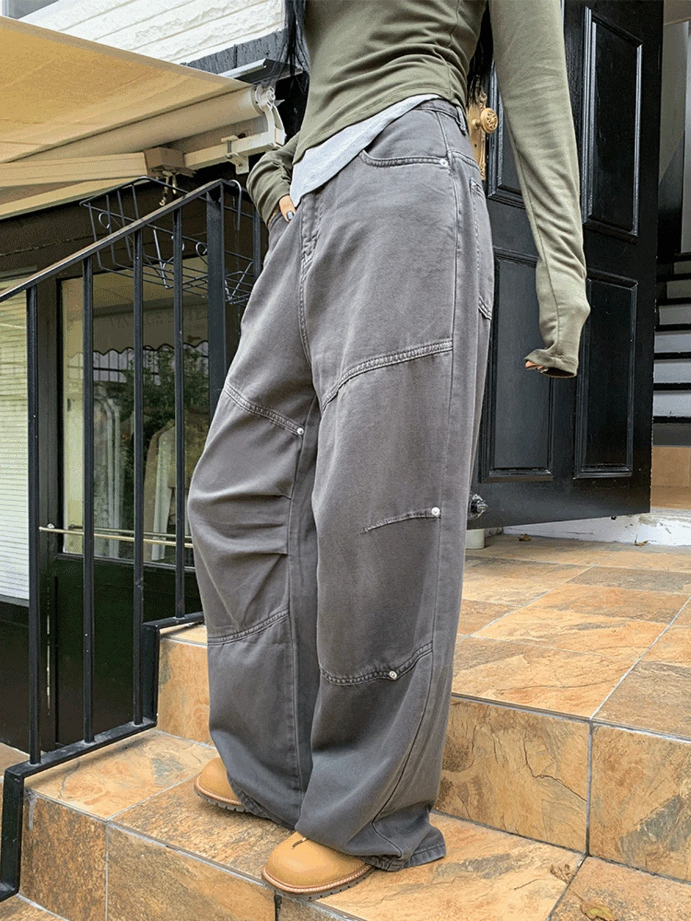 포어미 와이드 스냅 버튼 코튼 팬츠