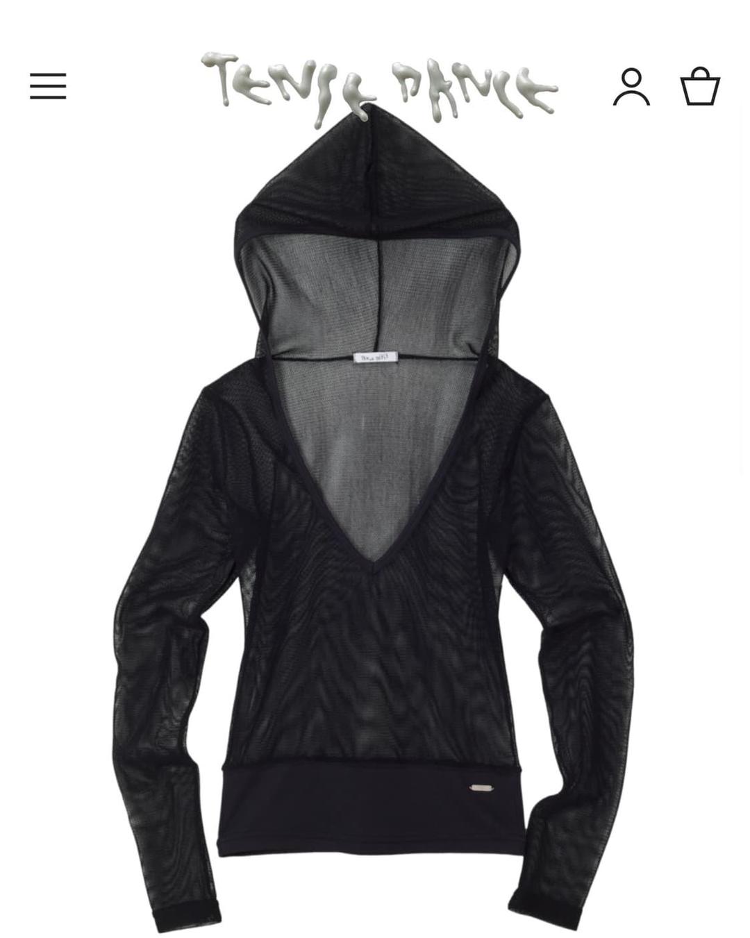 Tense dance Mesh V-neck hoodie_black | 후루츠패밀리