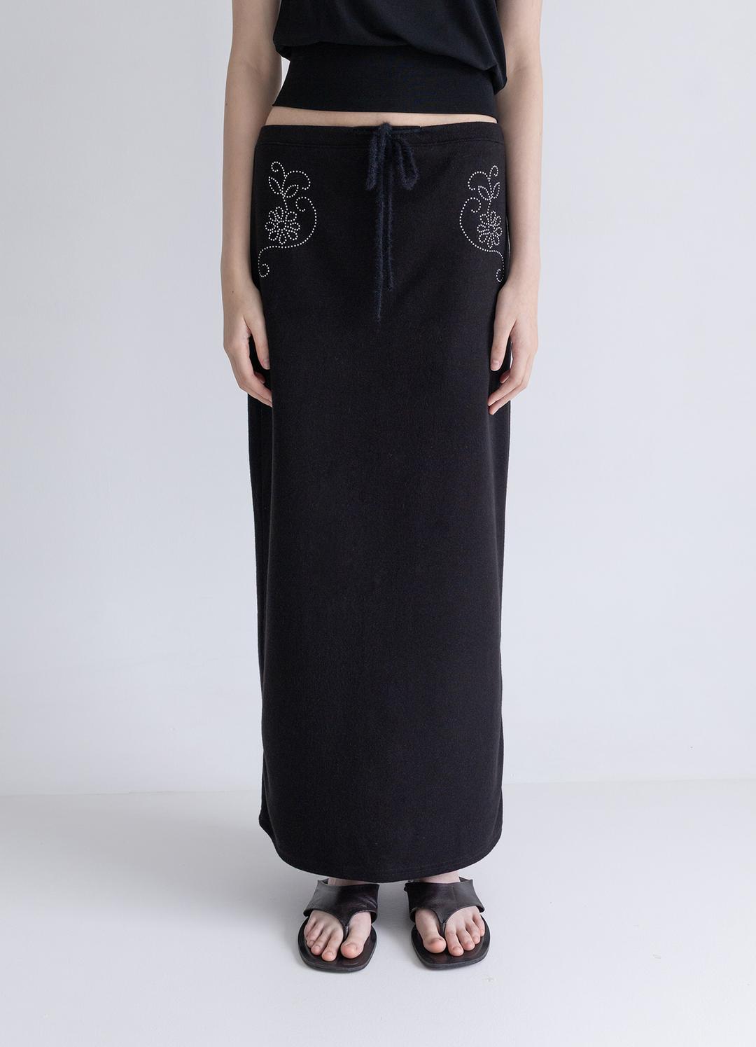 맥시 플라워 스커트 - 블랙