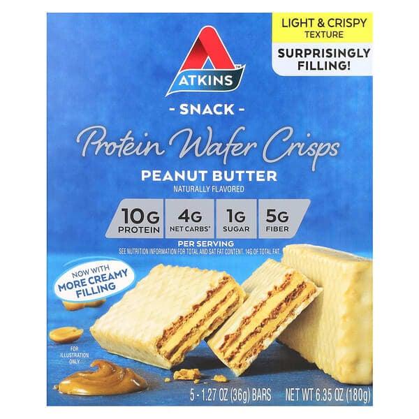 Atkins, 스낵, 프로틴 웨이퍼 크리스프, 땅콩 버터, 바 5개, 각 36g(1.27oz)