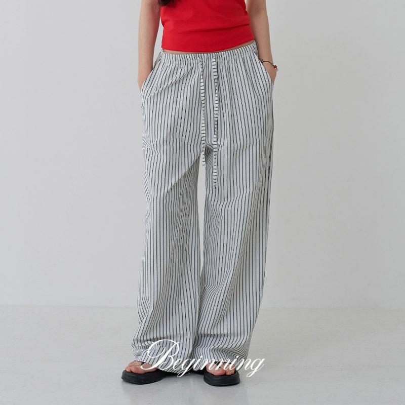 프롬비기닝 [MADE]시어서커 스트라이프 팬츠 (3color) (여름바지 살안타템 바지 살안타 와이드팬츠 여름 휴양지 출근룩 밴딩팬츠 휴양지룩 쿨링팬츠)