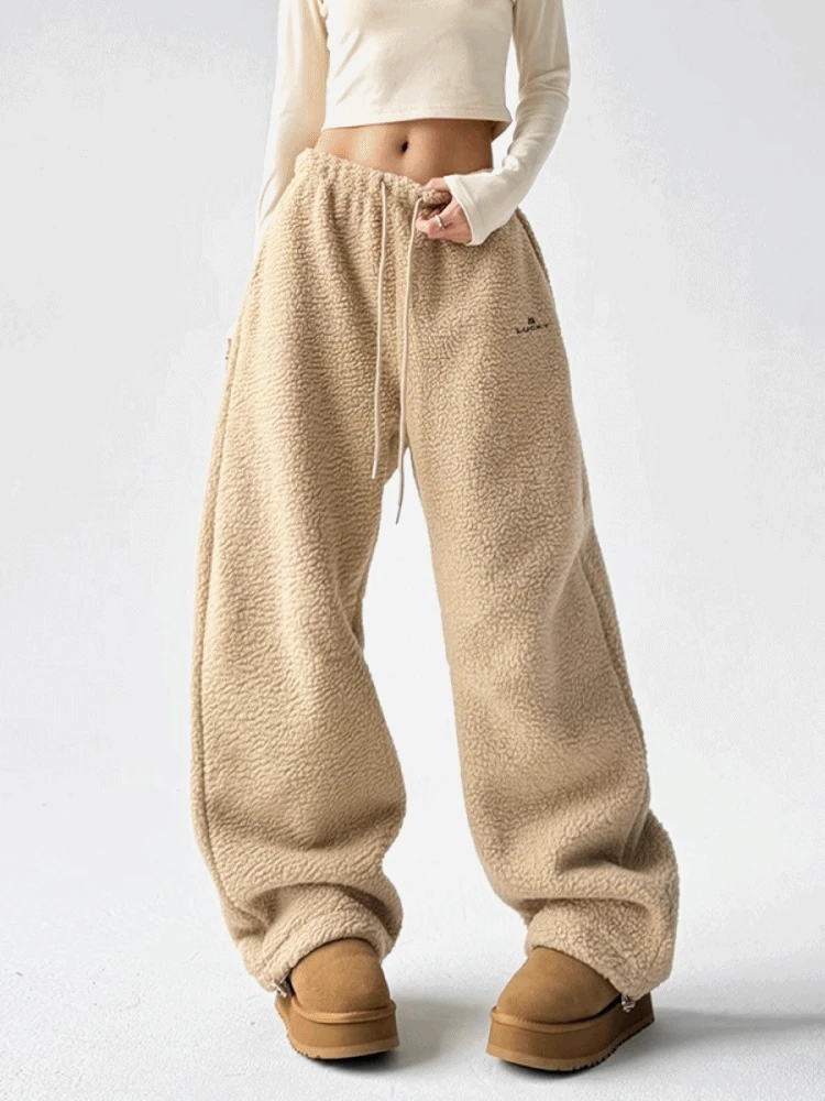 럭키 스트링 후리스 와이드 팬츠