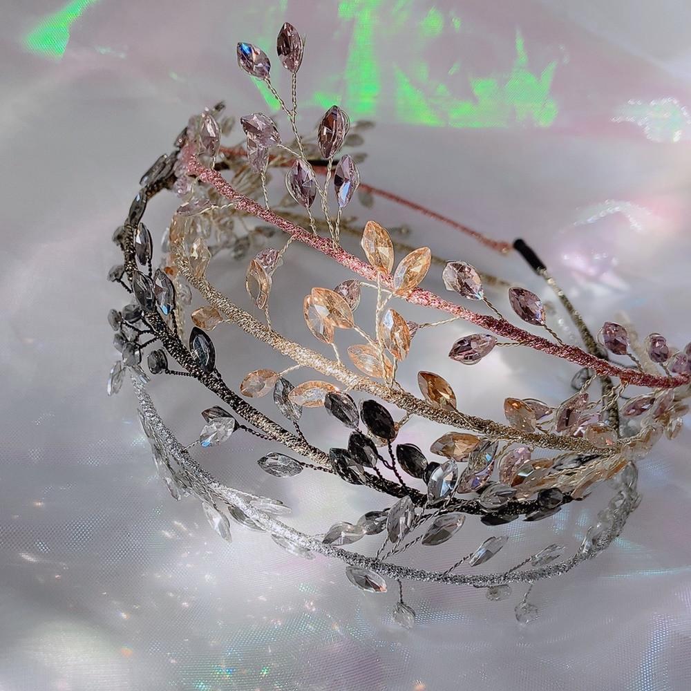 월계관 나뭇잎 큐빅 화려한 금사 머리띠 헤어밴드