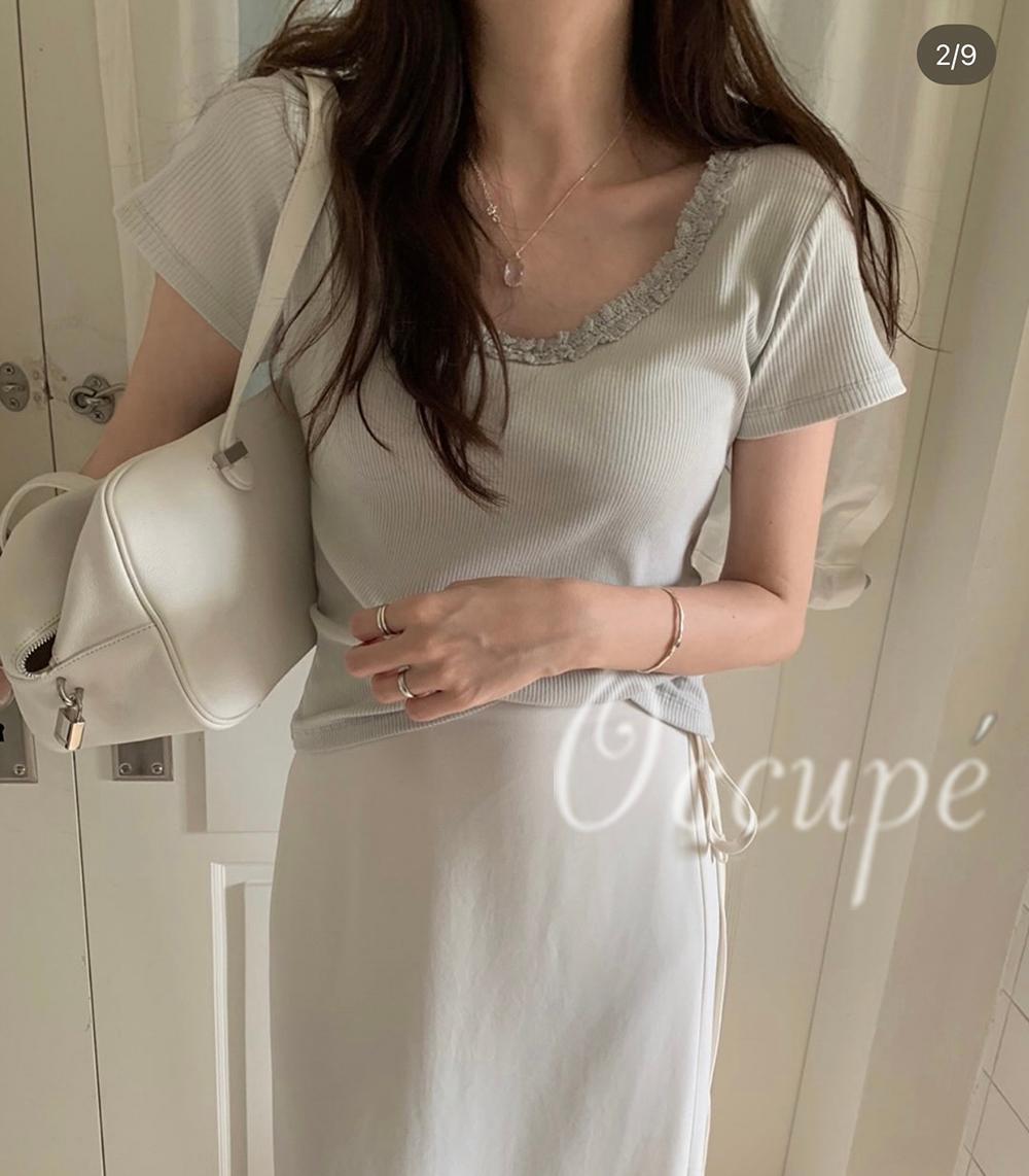 오큐페 [당일발송]pyt 프리티영띵 블루밍 유넥 티셔츠 (3col) 프영띵 프릴 반팔티