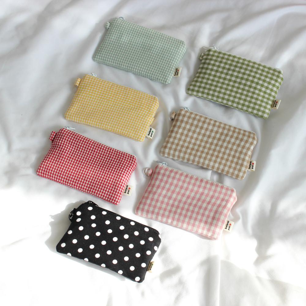 도트 체크 기본 지퍼 카드지갑 파우치