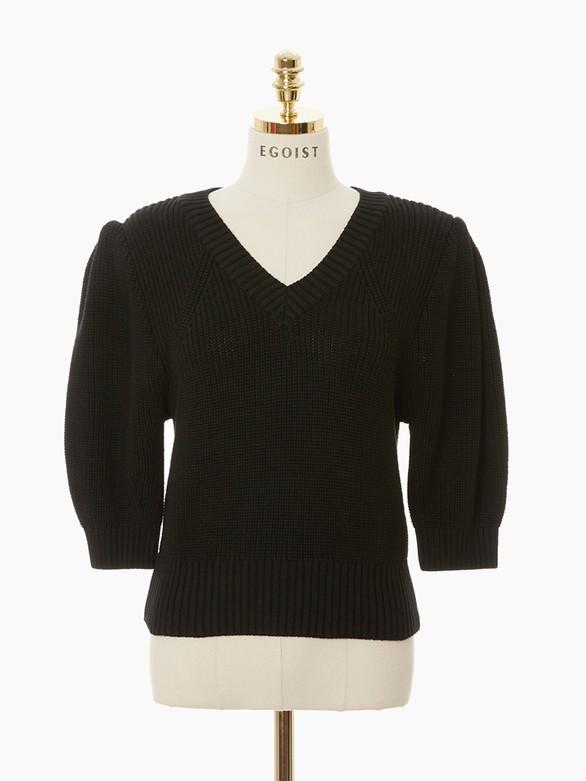 블랙 숏 볼륨 소매 니트 EM3KH862