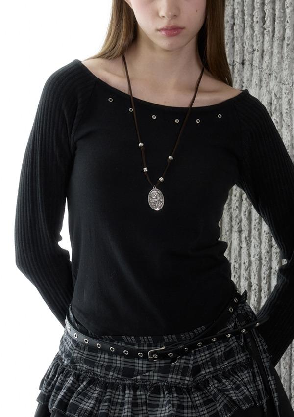 EYELET REGLAN T-SHIRT_BLACK