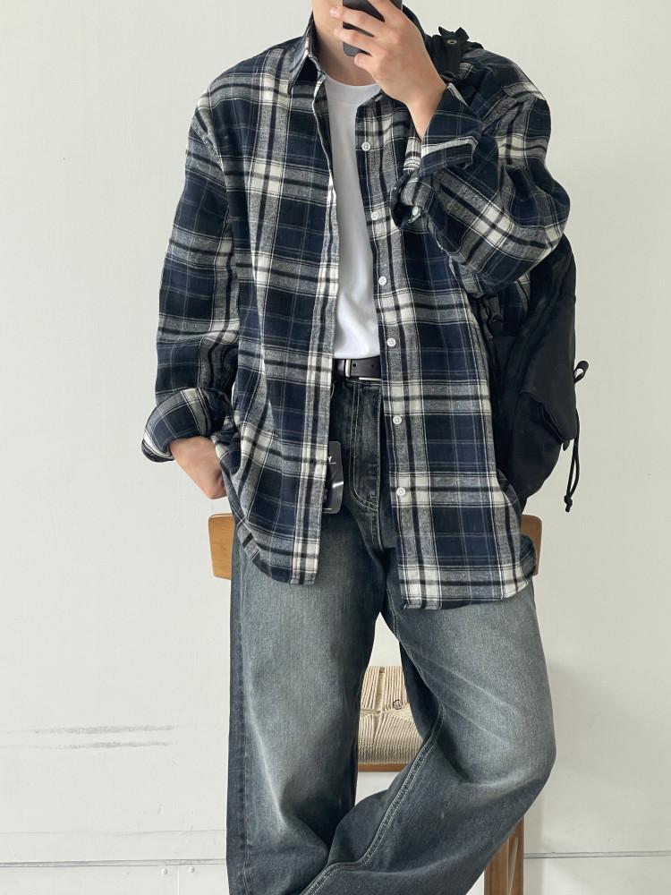 [주문폭 주] 남녀공용 간절기 스테디 오버 루이 체크셔츠 3color