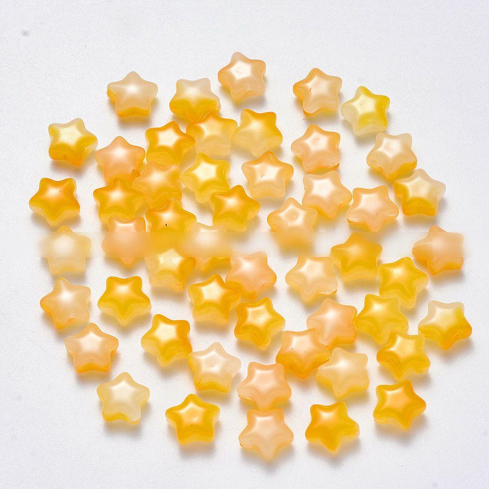 이미테이션옥유리비즈/투톤/별/옐로우/8x8.5x4mm/구멍:1mm