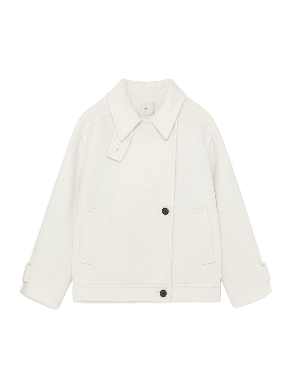 Wool High Neck Half Coat Ivory