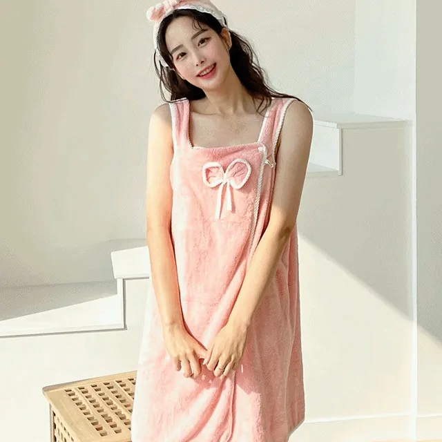 뽀송 리본 샤워 가운 배쓰 로브 바디 타올