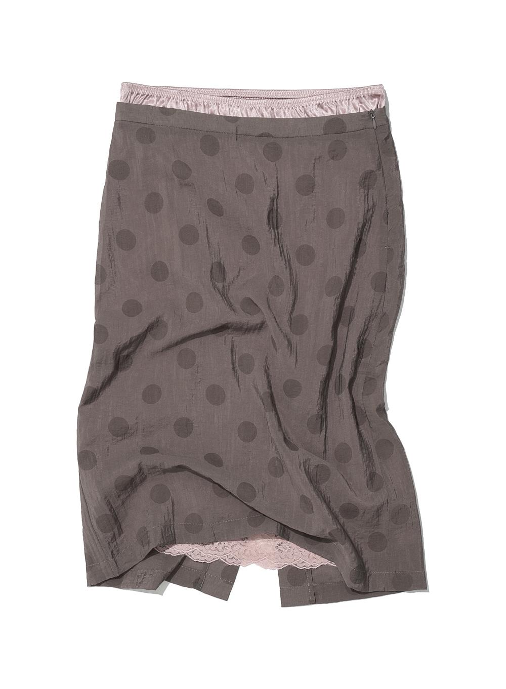 [WOMEN] 2 IN 1 DOT PRINTED SHEER MIDI SKIRT_BROWN