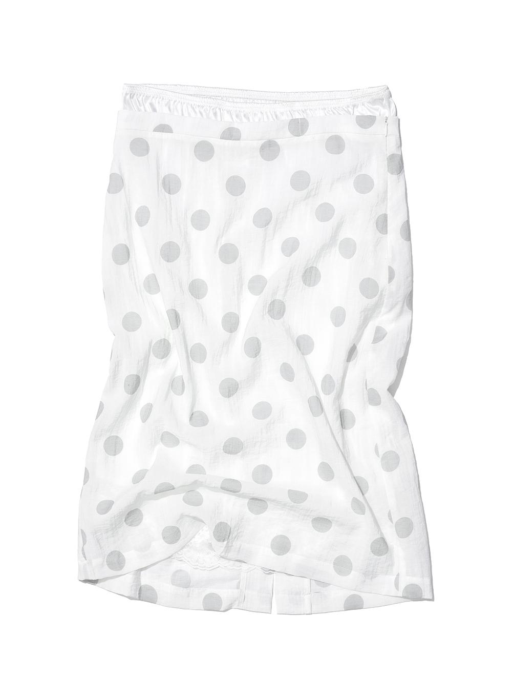 [WOMEN] 2 IN 1 DOT PRINTED SHEER MIDI SKIRT_WHITE