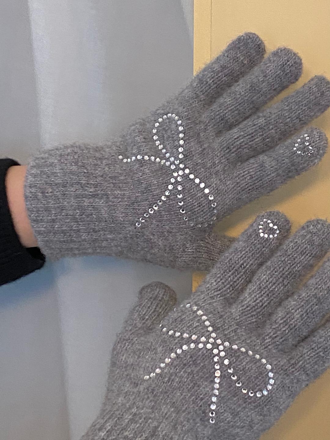 6차) ribbon heart gloves (gray)