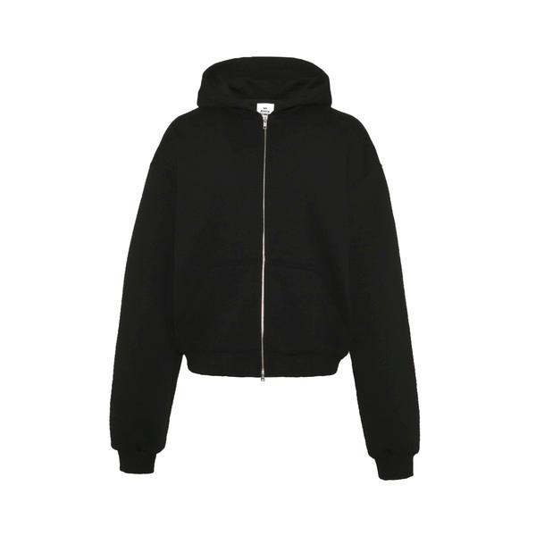 HEAVY SWEAT CROPPED ZIP UP HOODIE BLACK