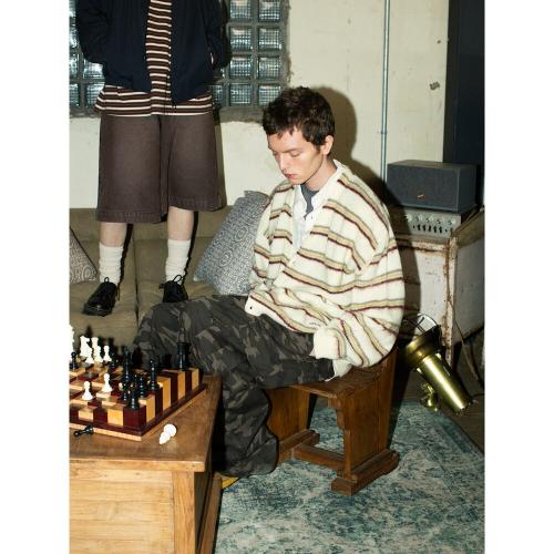 Mohair Stripe Cardigan  Beige