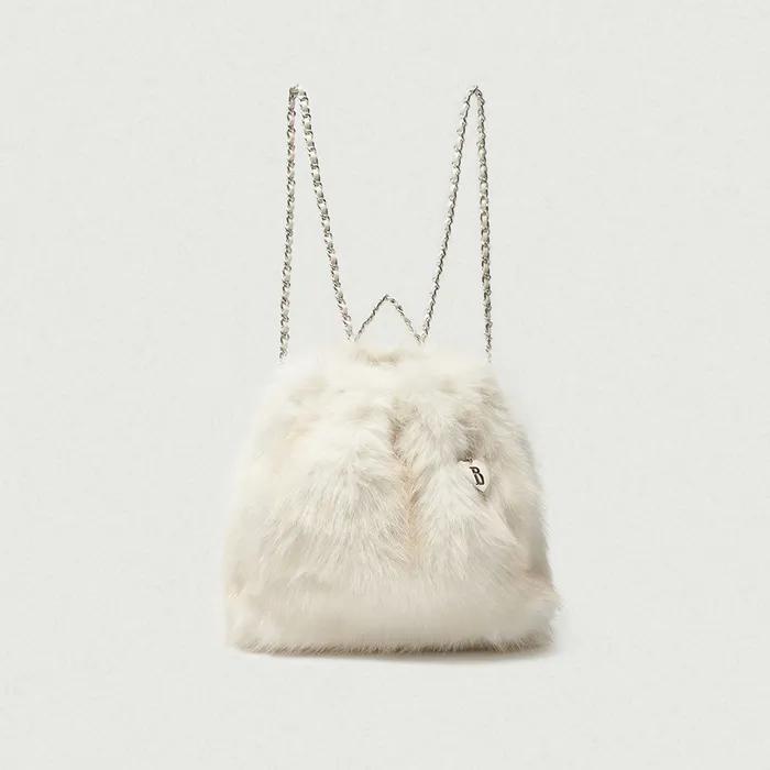 Fur Drawstring Backpack_Ivory
