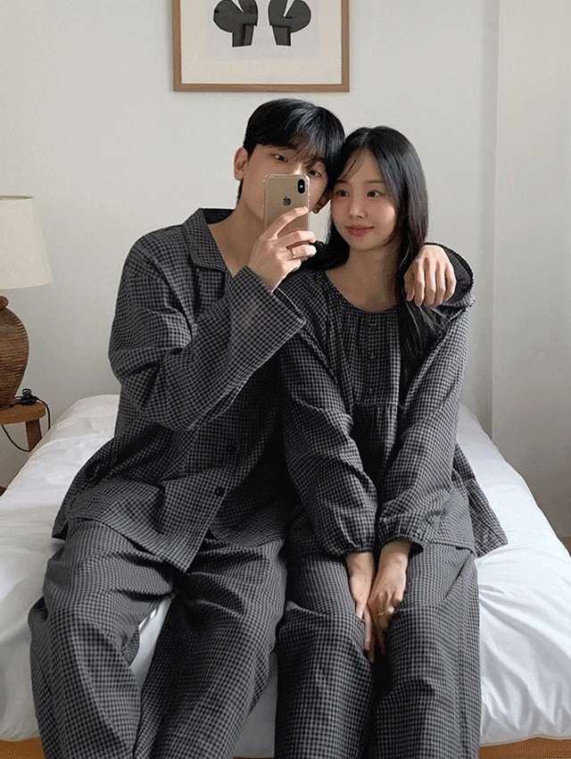 [A.made] 페블 체크 긴팔 커플파자마 남녀공용 잠옷세트