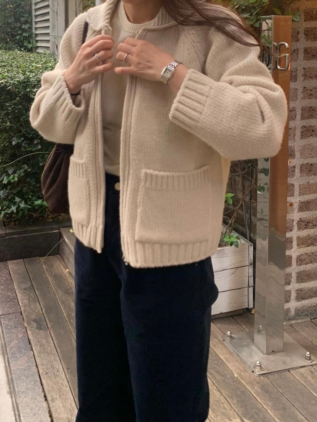 fllanel 플라넬 스콧 니트 집업 카라 포켓 울100 가디건 (2col)