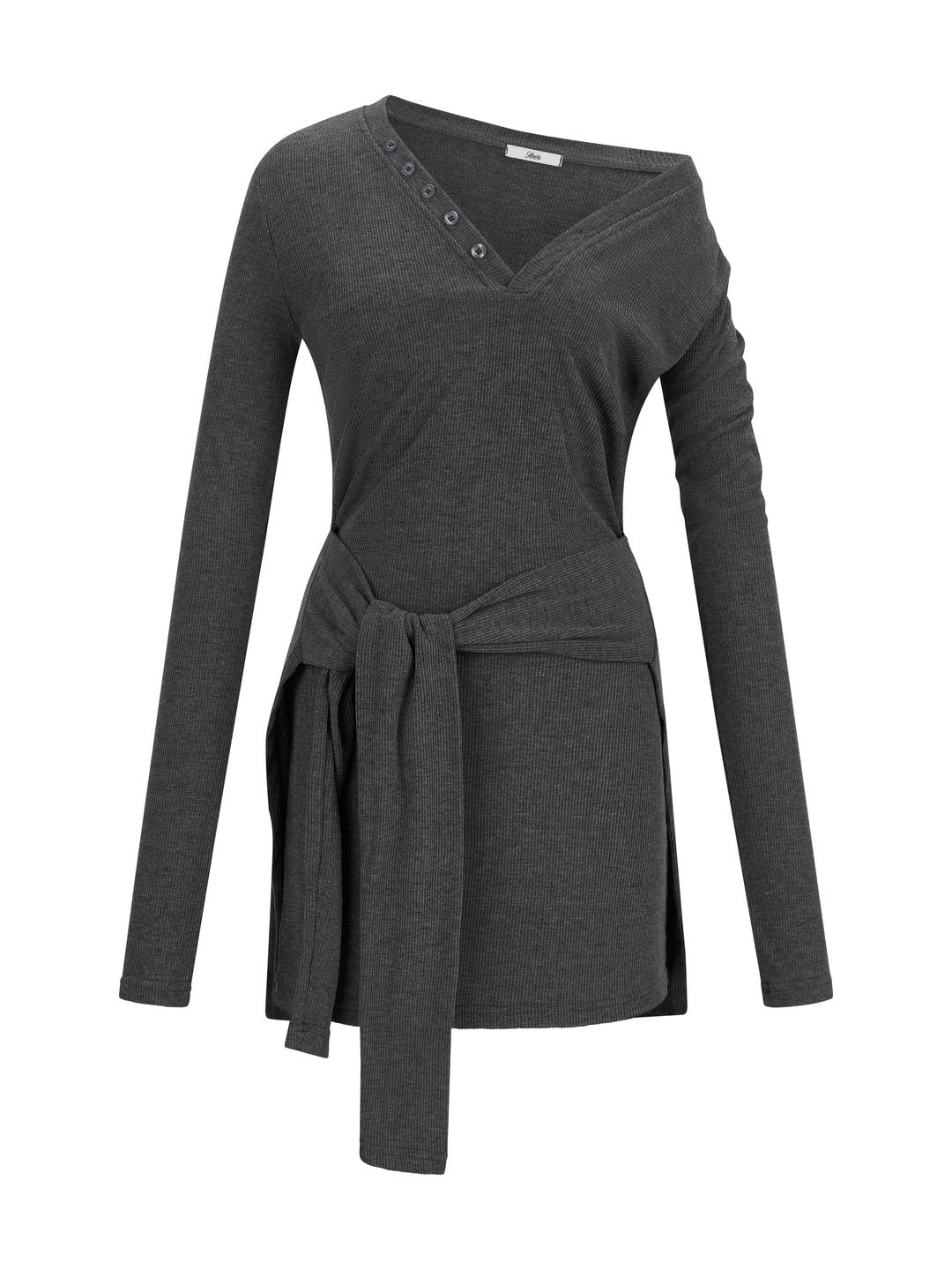 tie ribbon dress_charcoal