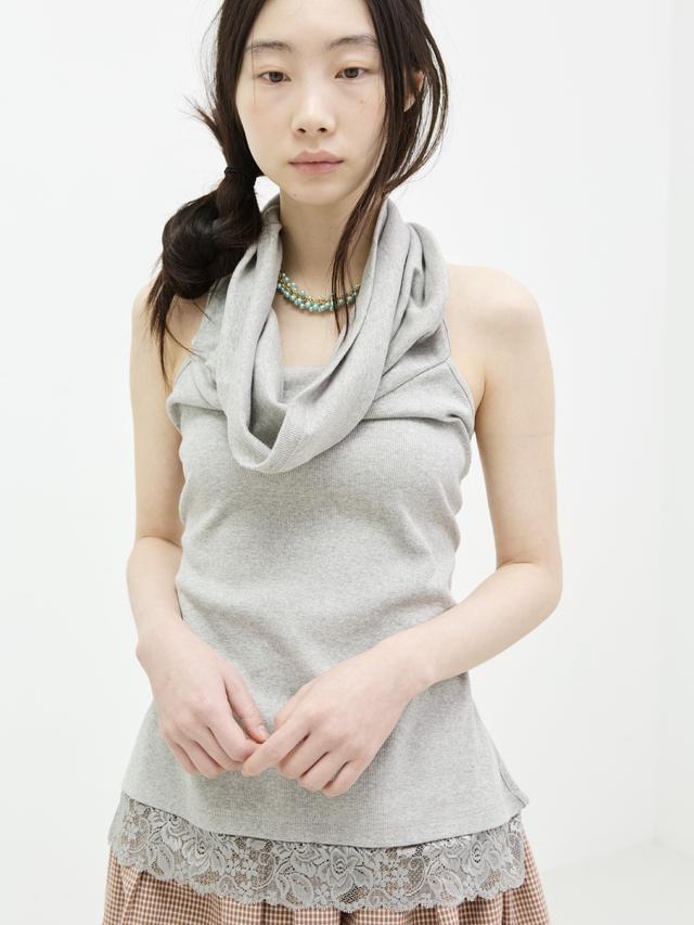 BACK TIE OFF SHOULDER TOP LACE GRAY