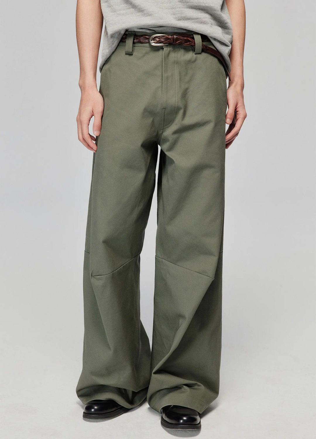 Wide-Leg Cotton Trousers With Darted Knees
