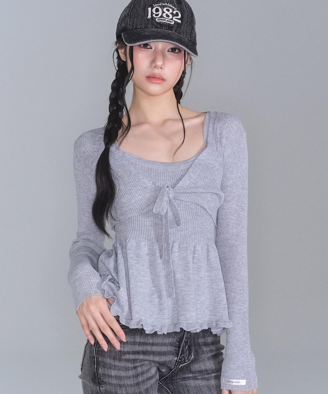 데이지 프릴 니트 가디건 세트 [GREY]