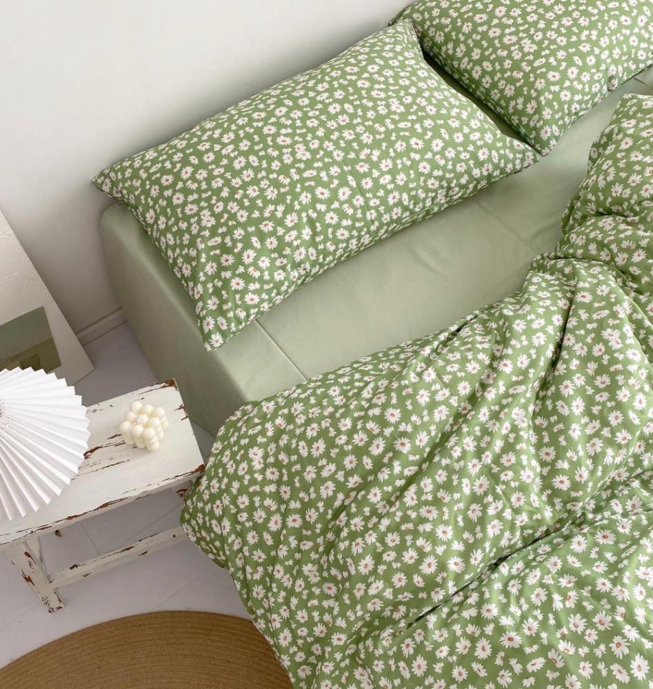 꽃무늬 이불 커버 세트/ 초록색 꽃이불 빈티지 플라워 플로랄 바스락 순면 침구