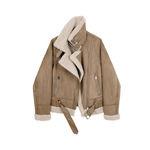 [당일발송]스웨이드 숏 여자무스탕 덤블 배색 가죽 버클 하이넥 겨울 점퍼(2color)