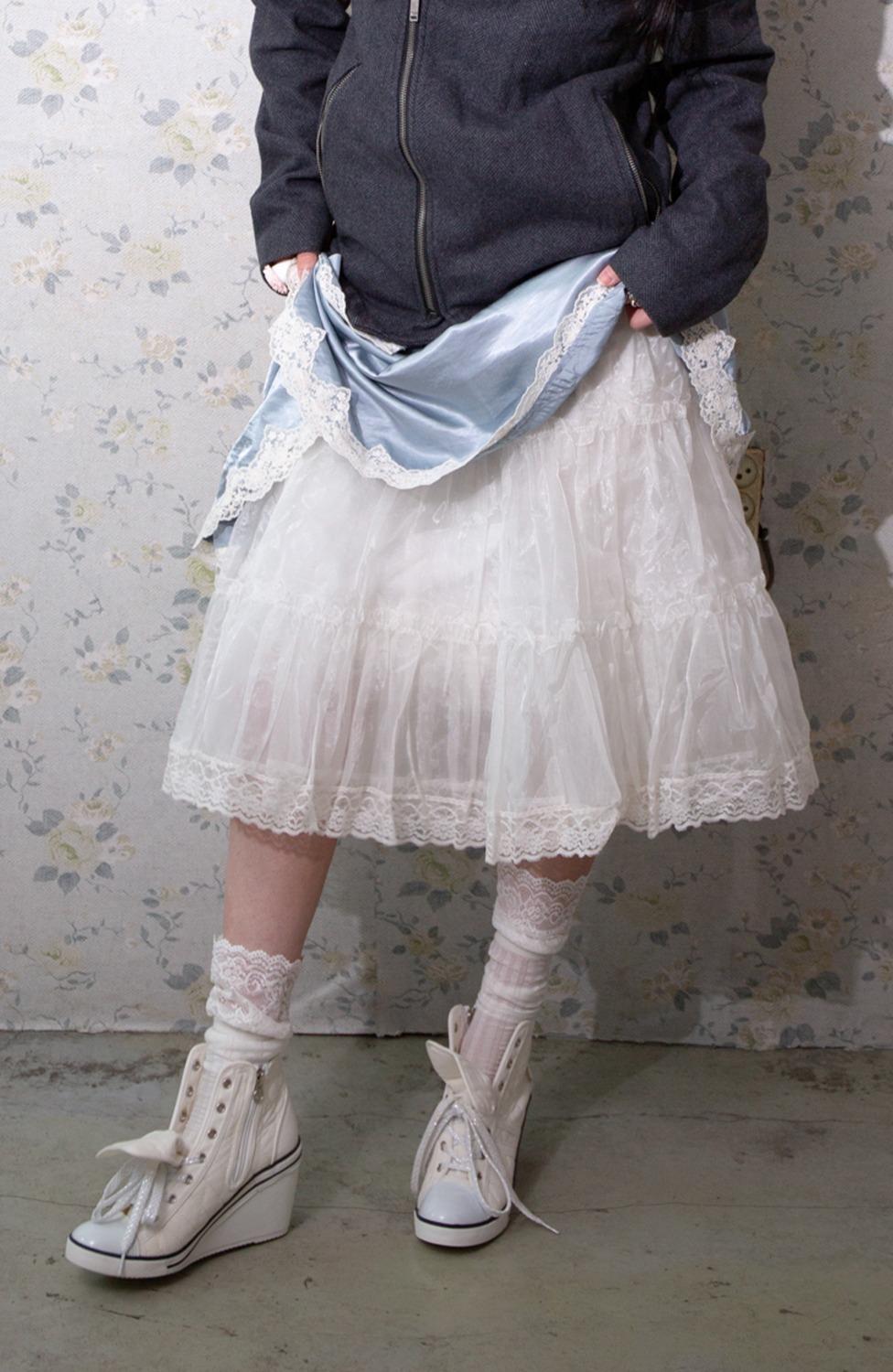 White Tulle Midi Skirt