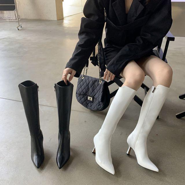 더구두 스틸레토 슬림굽 사이드 지퍼 롱부츠-2520