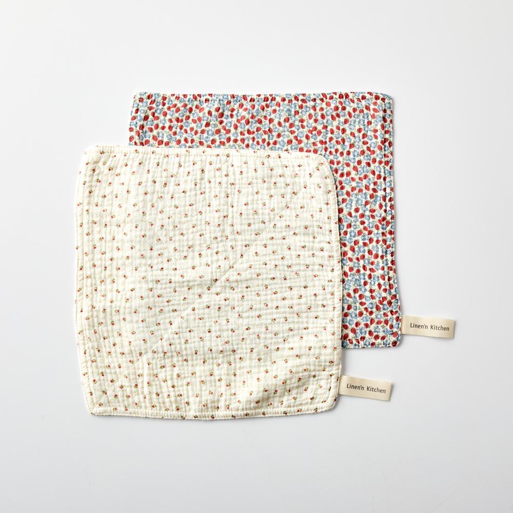 L 도톰한 4중지 살림 거즈행주 2P 딸기