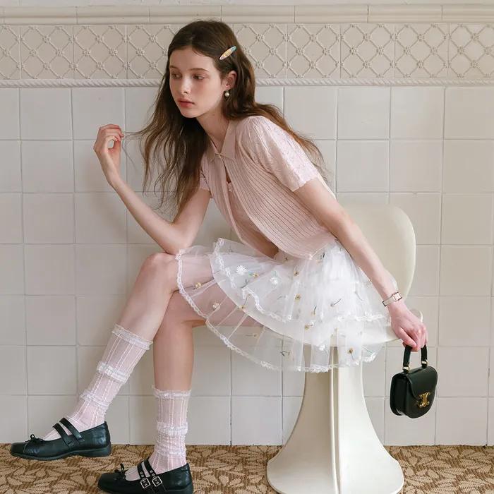 Cest_Daisy mesh layered skirt