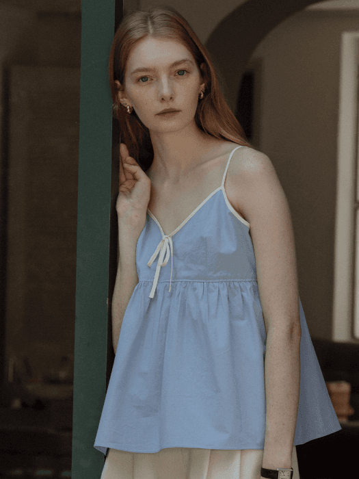 Tied sleeveless top(Skyblue)