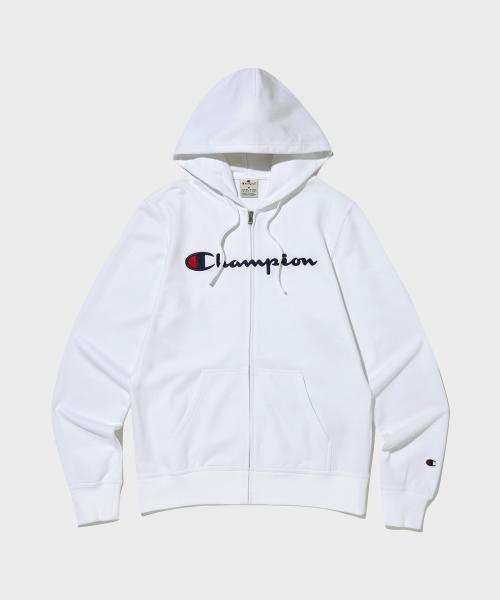 빅 스크립트 로고 후드 집업 White