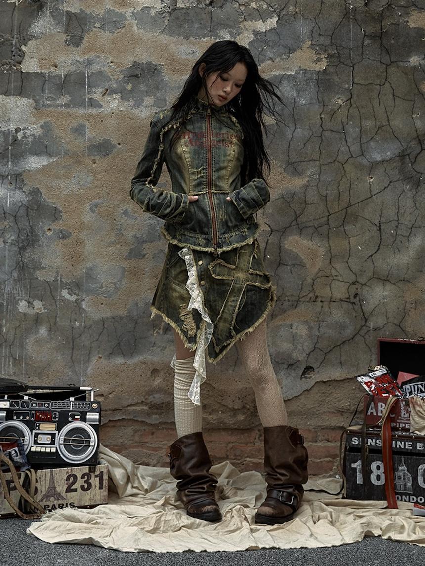 [예약 판매 10% Sale] NO ROMANCE retro street rebellious low-waisted skirt