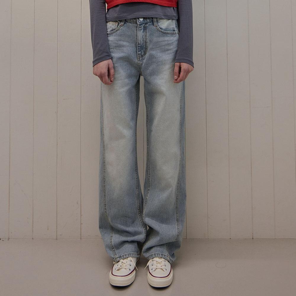 DOUBLE STITCH LONG WIDE DENIM PANTS
