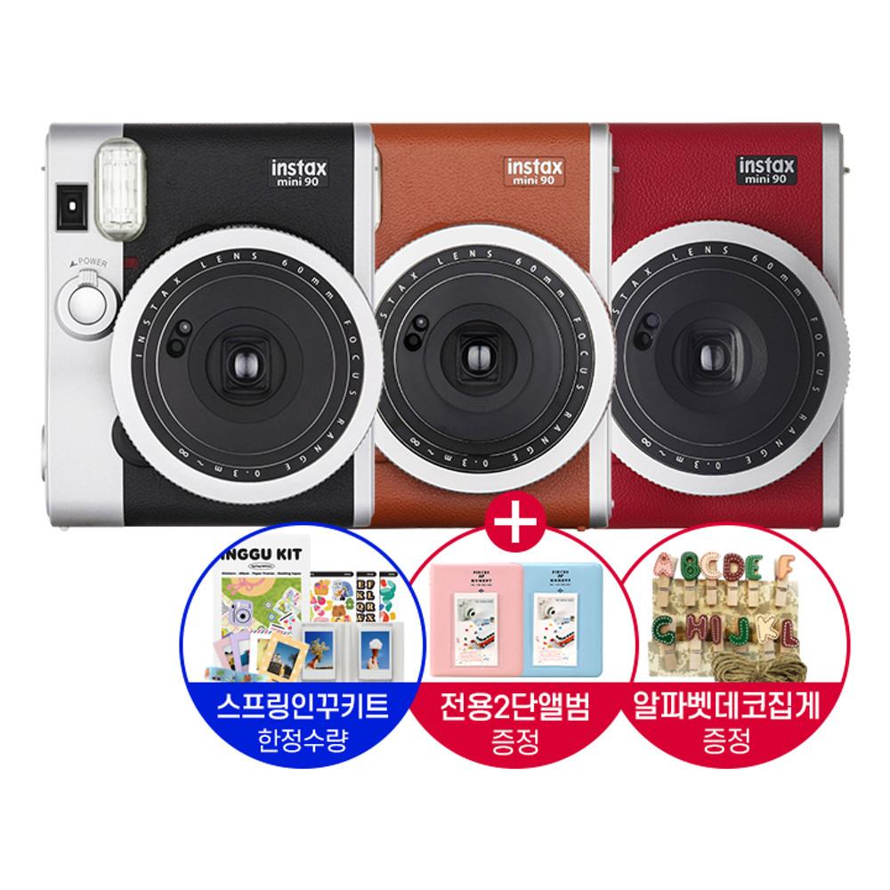 인스탁스 미니90/알파벳 나무데코+2단앨범/인꾸키트 봄 에디션/폴라로이드 카메라