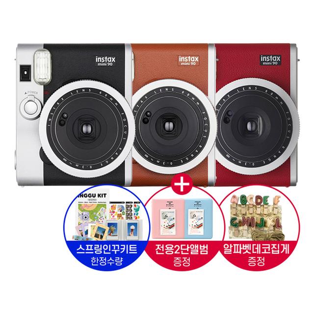 인스탁스 미니90/알파벳 나무데코+2단앨범/인꾸키트 봄 에디션/폴라로이드 카메라