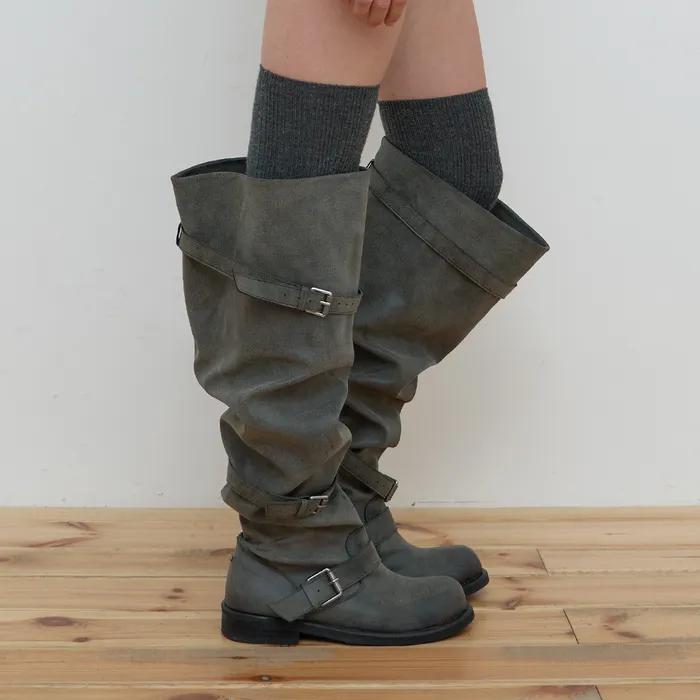 Knee-High Slouchy Long Boots_Dusty Grey