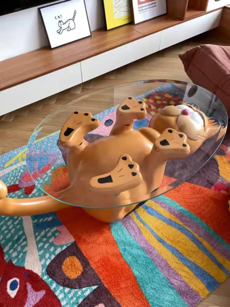 가필드 유리 테이블 강화유리 거실 탁자 협탁 좌탁 고양이 캐릭터