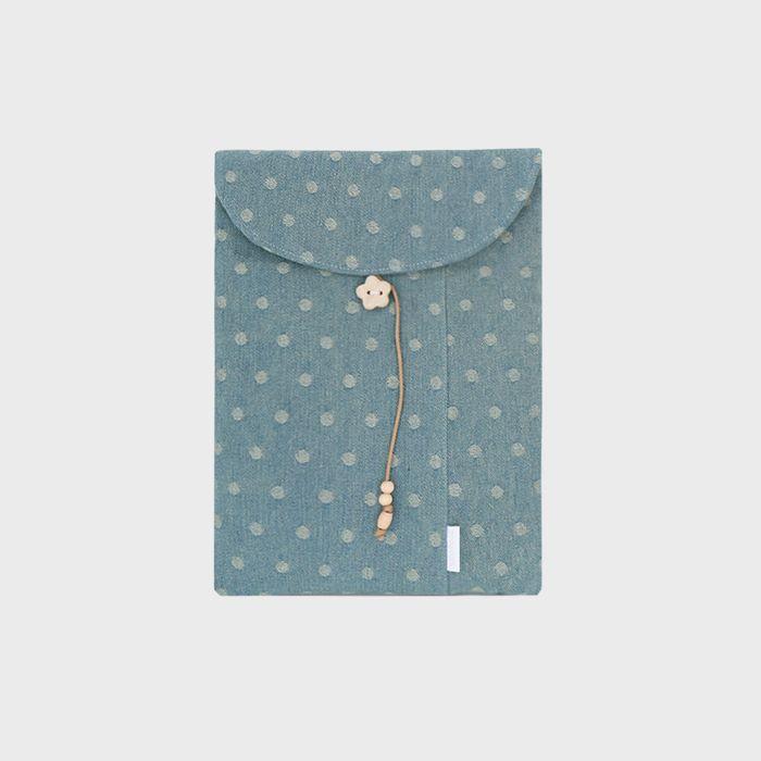 vintage blue dot denim laptop pouch