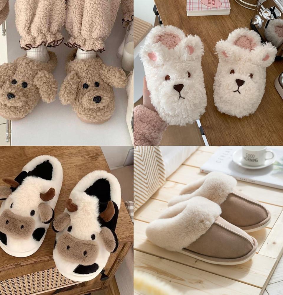 겨울 털 강아지 실내화 슬리퍼 / 방한 푹신한 뽀글이 양털 강아지 푸들 실내화 거실화