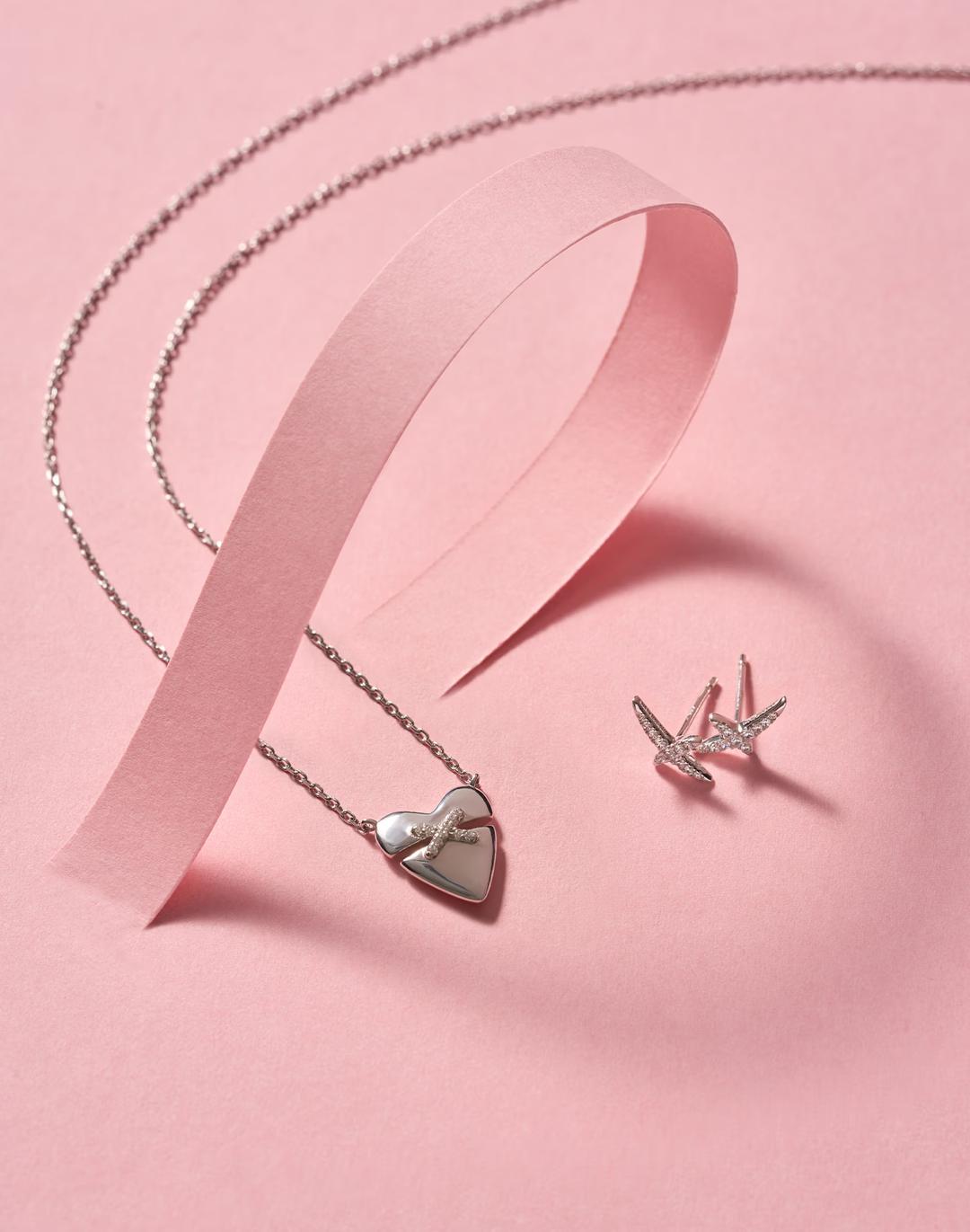 [츄 착용]하트 키스 파베 925 실버 목걸이 N057-02H