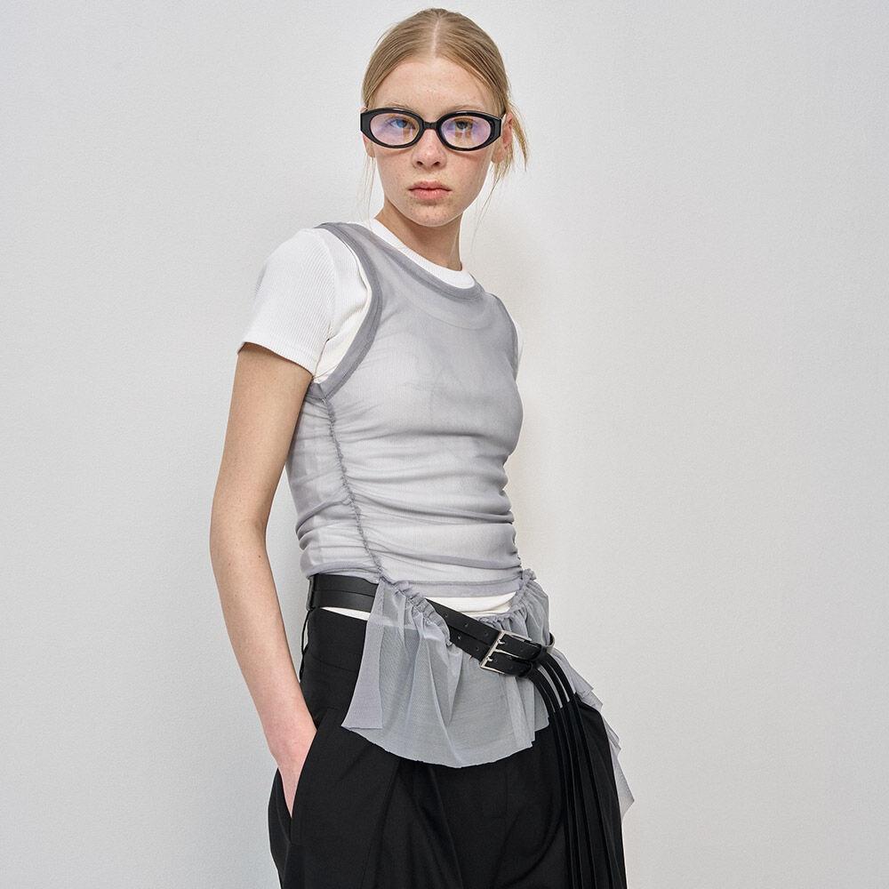 [3차 리오더] MESH FRILL SLEEVELESS TOP
