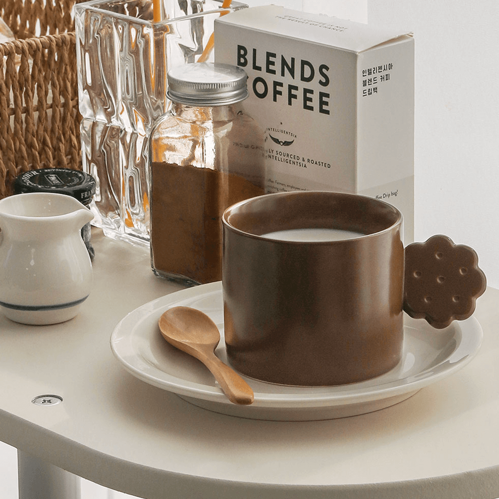 쿠키 핸들 무지 머그컵 겨울 카페 머그잔 초코 바닐라 도자기 300ml