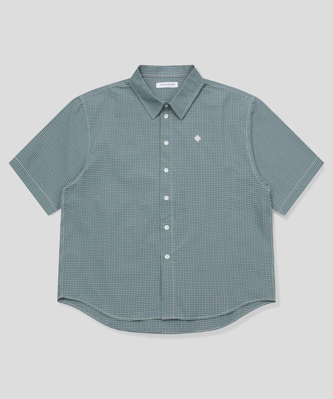 로고 체크 반팔 셔츠_블루