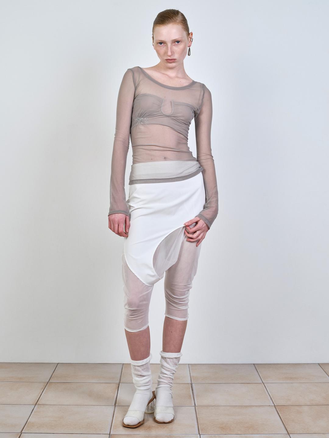 MESH PINCHED LONG SLEEVE LIGHT GRAY