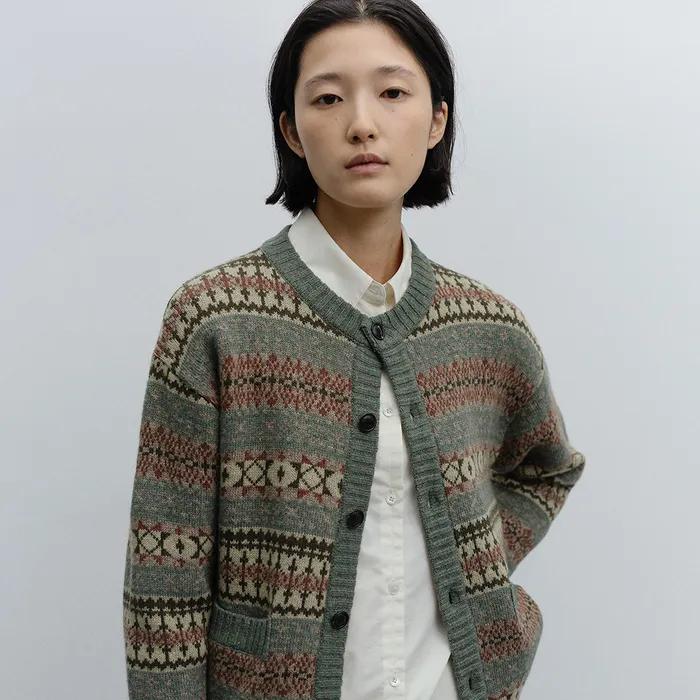 w. Grandma Fairisle Cardigan (Green Bean)